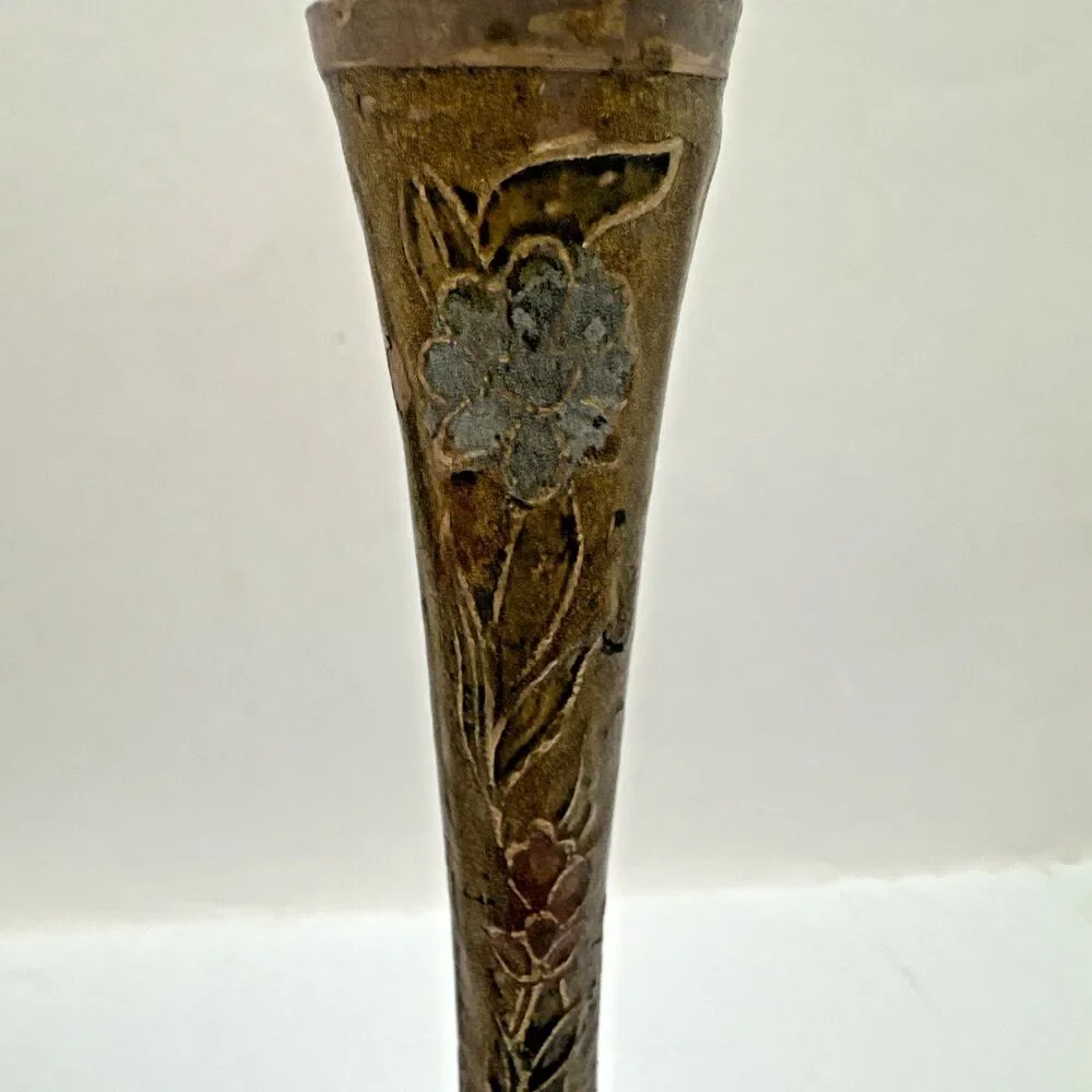 Vintage Brass Bud Vase Floral Etched Scalloped Edge Dallah coffee pot